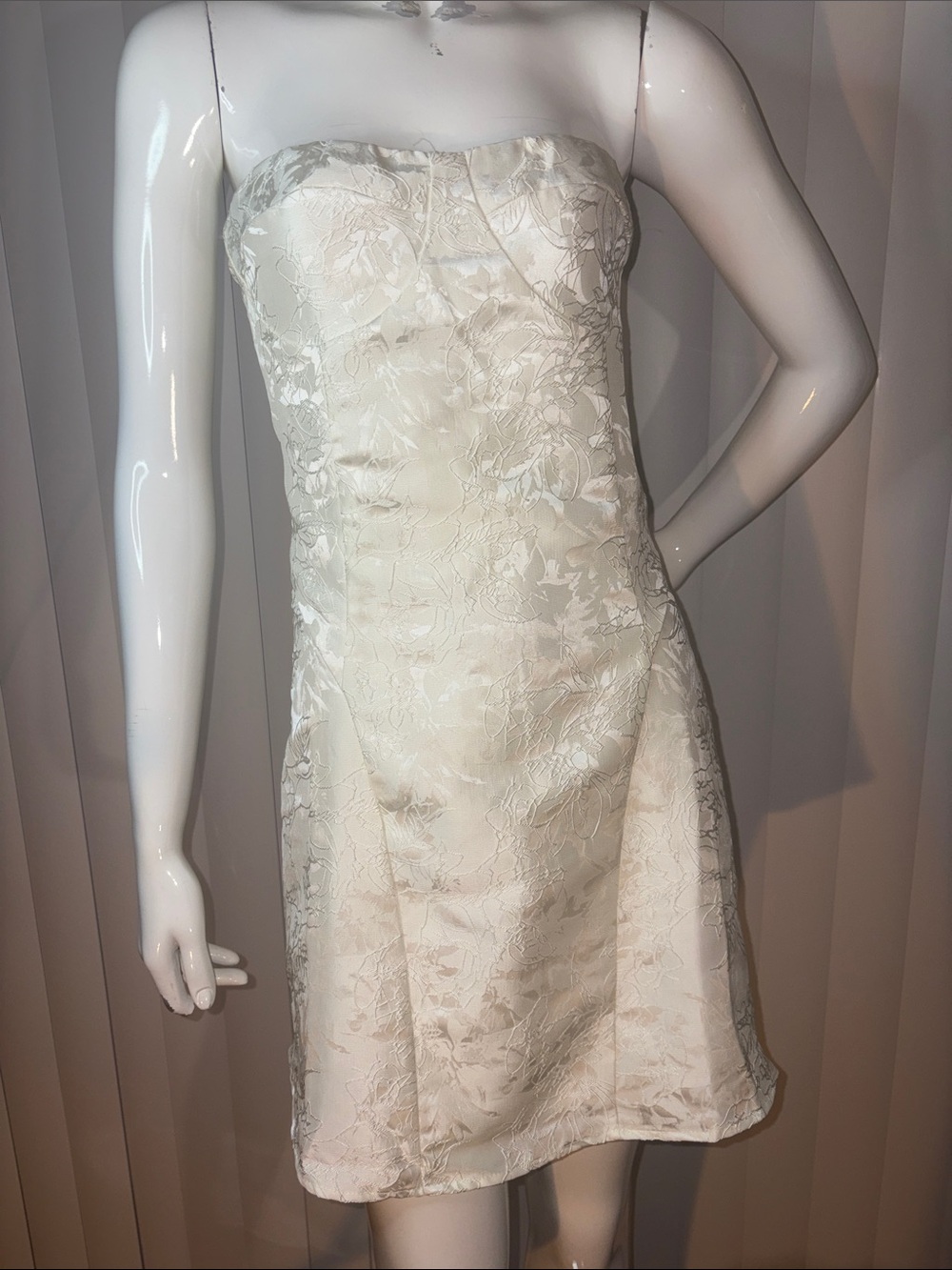 Peppermayo Eternity Strapless Floral Jacquard Mini Dress Ivory US 10